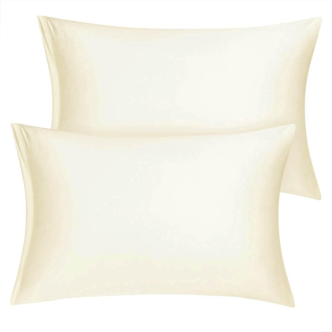 uxcell Travel Satin Pillowcase with Zipper, Super Soft and Luxury, Silky Pillow Cases Covers Set of 2, 14"x20", Pearl White