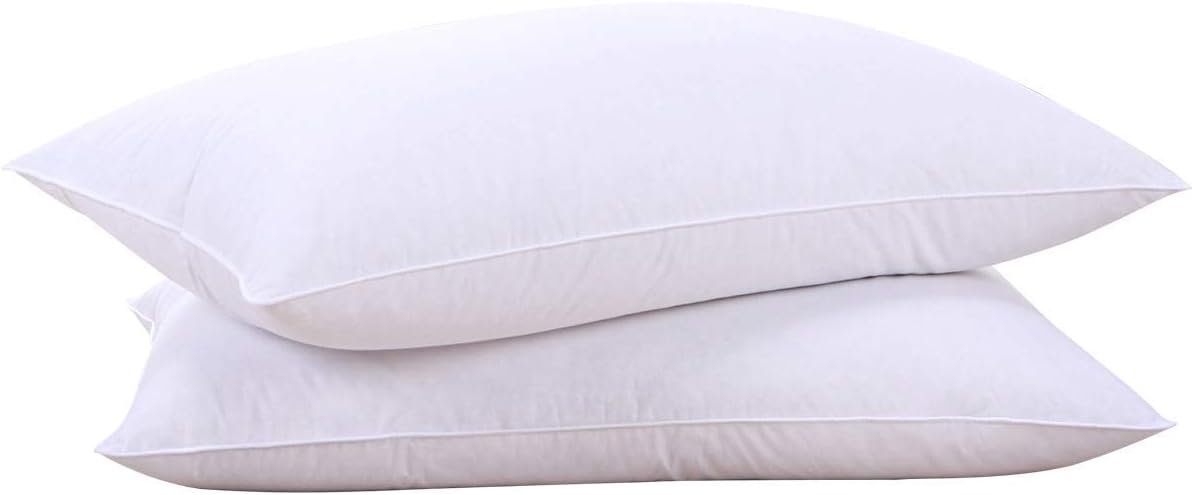 puredown® Goose Feathers and Down White Pillows with 100% Soft Cotton Cover, Bed Sleeping Hotel Collection Pillows Set of 2 Queen Size