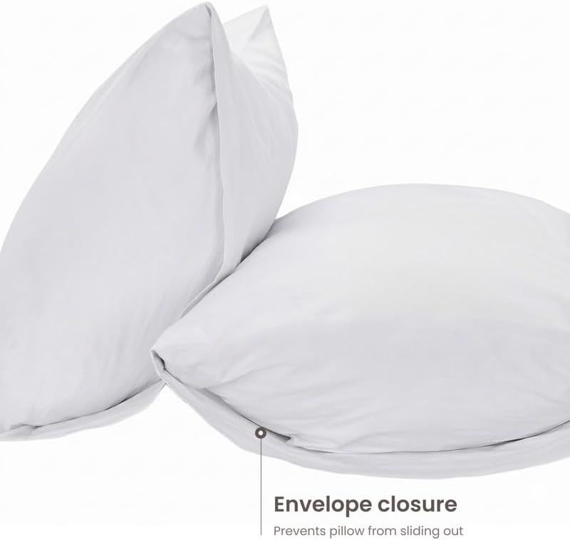 Bioweaves 100% Organic Washed Cotton Percale Weave Pillow Cases Standard Size GOTS Certified Queen Pillow Covers, Envelope Closure – Set of…