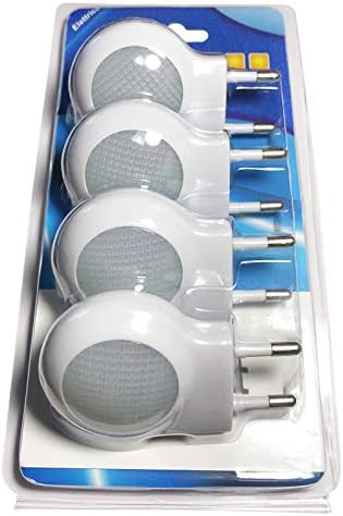 4 Pack of White EU 2-pin Plug - Portable Plug-in 0.7W Travel LED Night Light with Light Sensor Controlled Dusk to Dawn, No USB Port
