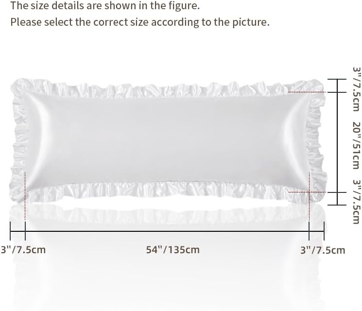 HommxJF White Satin Pillowcases Body Pillow for Hair and Skin, White Body Pillow Silk Pillowcase with Envelope Closure Princess Room Decorat…
