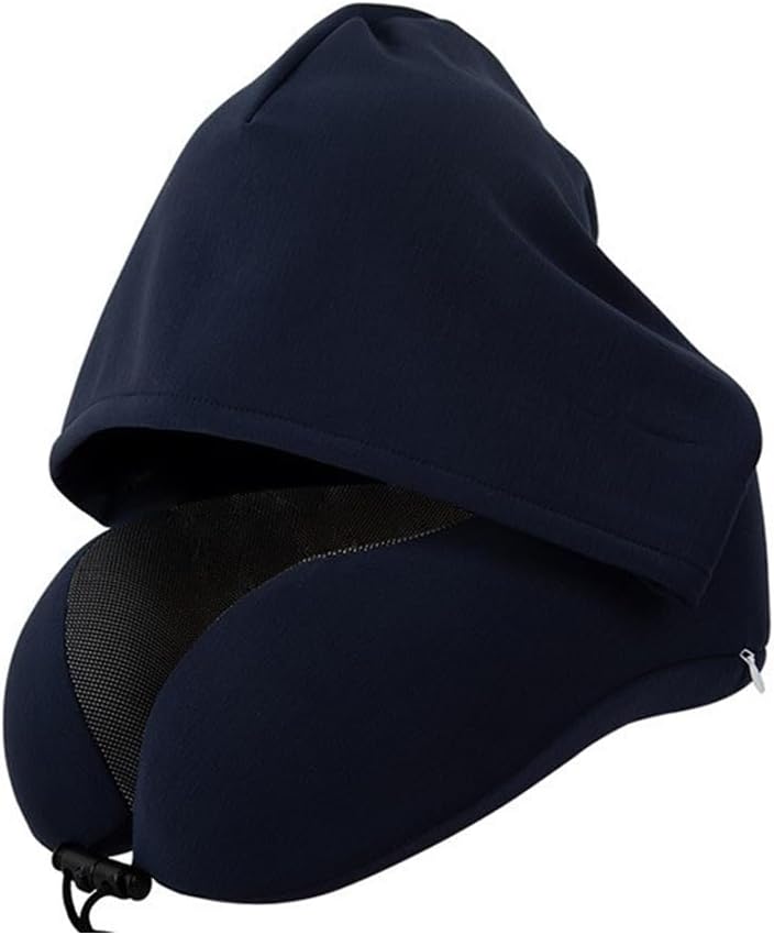 Neck Pillow with Blackout Hood, Travel Pillow for Airplane, Ergonomic Memory Foam, Adjustable Buckle Strap, Breathable & Detachable Modal…