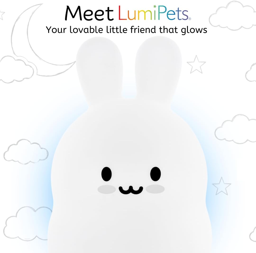 Lumipets Baxter The Bunny Squishy Night Light for Kids | Silicone Lamp with Tap & Remote Control | Rechargeable Color Changing Animal…