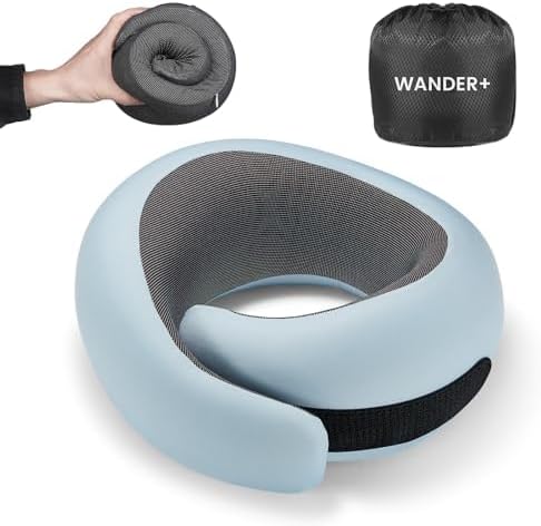 WANDER PLUS® Travel Pillow, 100% Pure Memory Foam Travel Neck Pillow Airplane Neck Support Ergonomic Design Best for Sleeping Plane Car…