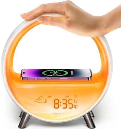 Dekala 5G Arches Gradual Sunrise Alarm Clock Loud Alarm Clock for Heavy Sleepers with Wireless Charging Sunset White Noise Sleep Sound…