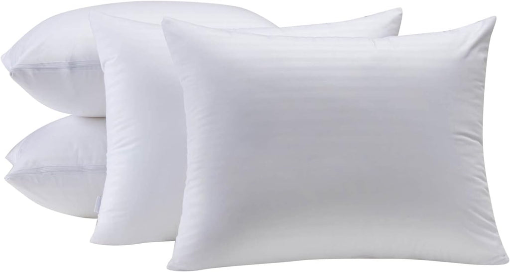 Kingnex 4 Pack Waterproof Feather Proof Pillow Protectors with Zipper on Long Side Standard Size Down Proof Striped Bed Pillow Cover