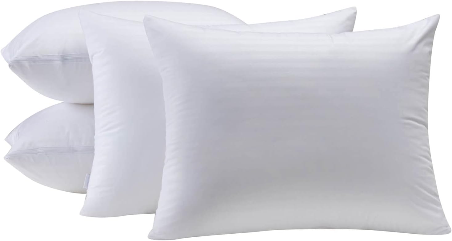 Kingnex 4 Pack Waterproof Feather Proof Pillow Protectors with Zipper on Long Side King Size Set of 4 Down Proof Striped Bed Pillow Covers