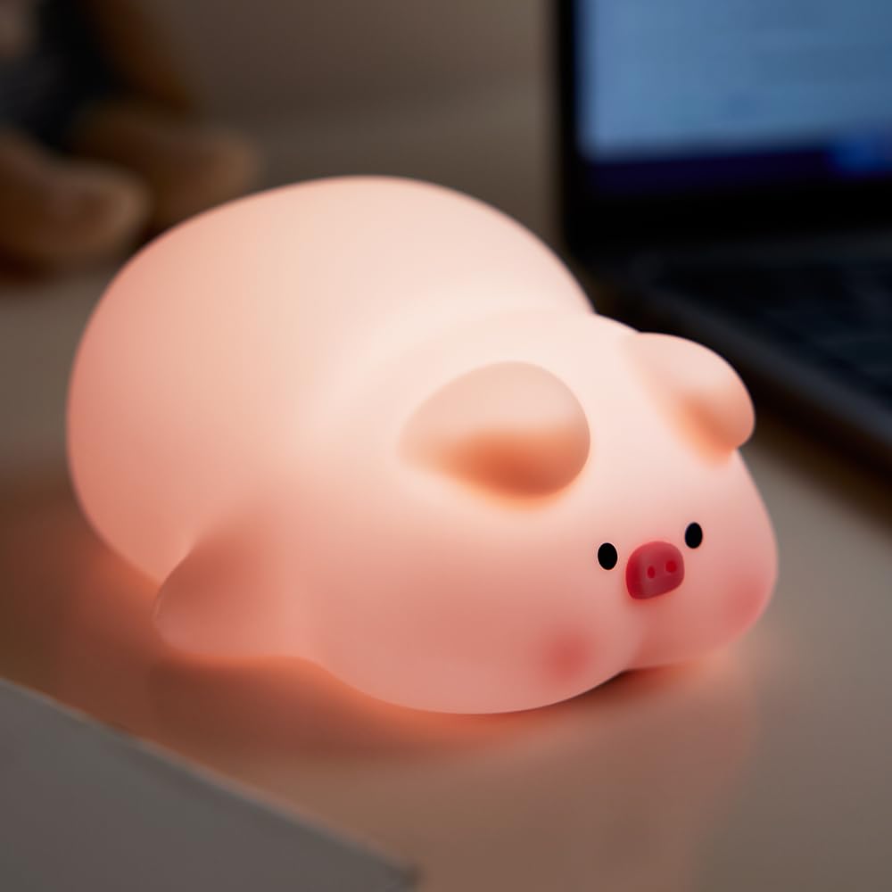 Atsuinightlight ATSUI Pig Night Light for Kids, Food Grade Silicone, Rechargeable, Tap Fun Kawaii Lamp for Kids Room, Adjustable Brightness…