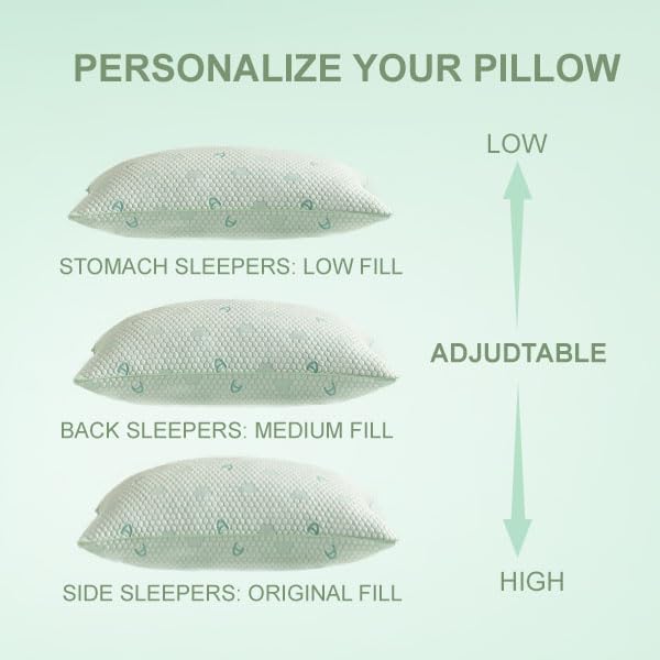 Accuratex Cooling Memory Foam Pillows for Sleeping Standard Size Set of 2, Adjustable Fluffy Pillows with Removable Cover, Cool Bed Pillow…