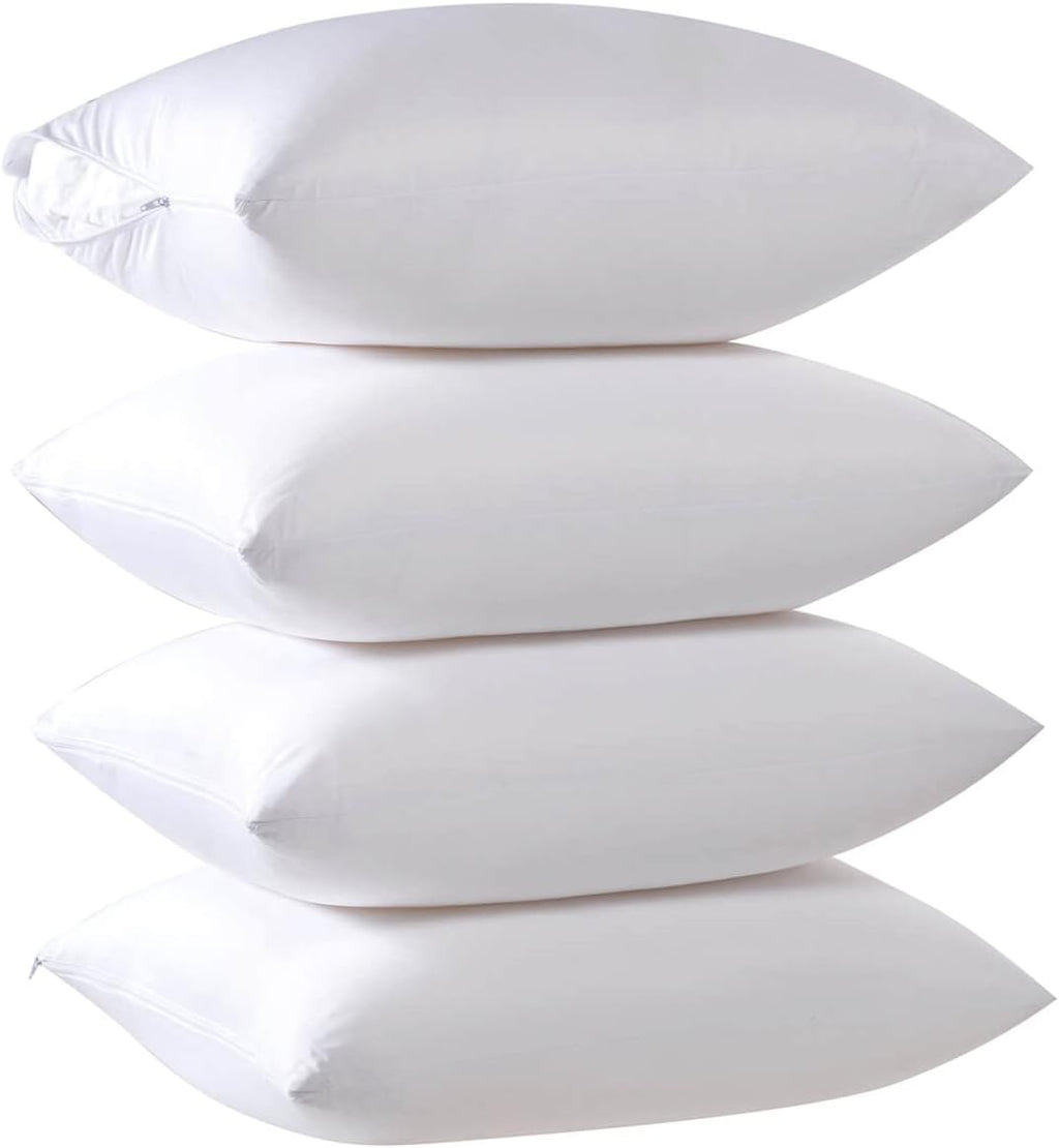 Kingnex 4 Pack Cooling Bamboo Viscose Feather Proof Pillow Protectors with Zipper Queen Size Waterproof Down Proof Covers for Bed Pillows 4…
