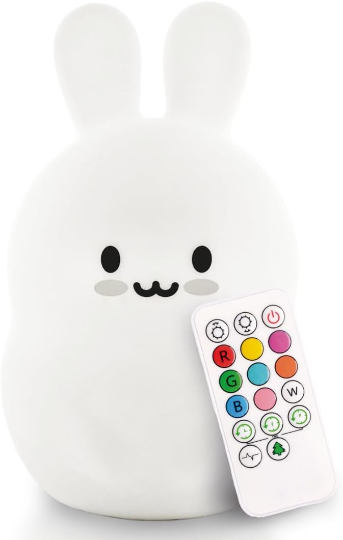 Lumipets Baxter The Bunny Squishy Night Light for Kids | Silicone Lamp with Tap & Remote Control | Rechargeable Color Changing Animal…