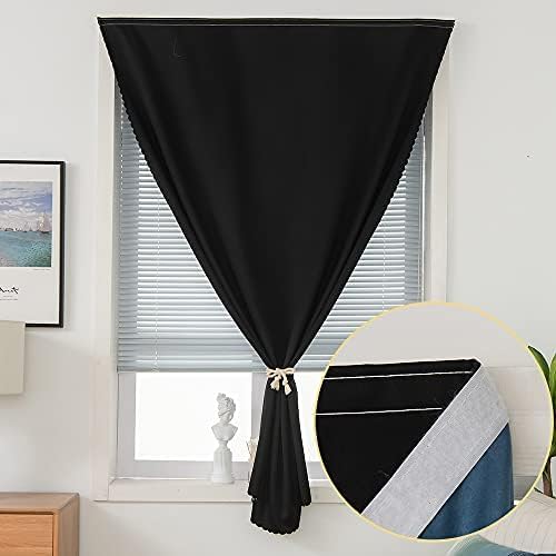 Jilron Autohesion Curtains for Windows, Bedroom Blackout Curtains for - Thermal Lnsulated No Drill Curtains Room Darkening Black Small Drape…