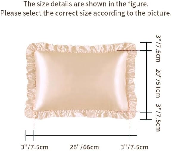 HommxJF Silky Satin Ruffled Pillow Cases for Hair and Skin, Champagne Silk Pillowcases King Set of 2 with Envelope Closure Princess Room 7.5…
