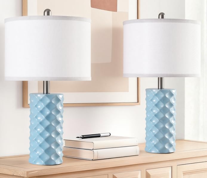 BLHDZJR Sky Blue & Star Diamond Ceramic Table Lamps (Set of 2) - 23" Luxe Modern Bedside Lamps for Nightstand, bedrooms, Living Rooms…