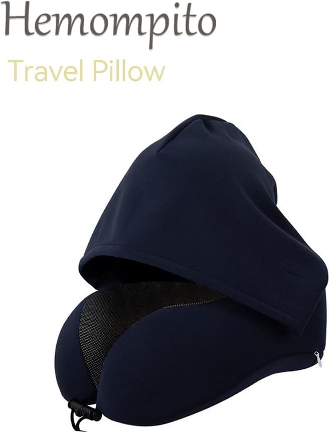 Neck Pillow with Blackout Hood, Travel Pillow for Airplane, Ergonomic Memory Foam, Adjustable Buckle Strap, Breathable & Detachable Modal…
