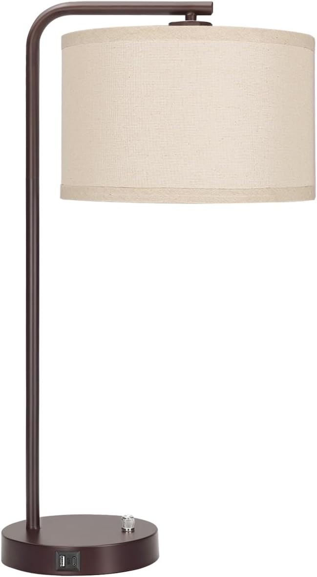 25" Tall Table Lamp with USB C+A Ports, Fully Stepless Dimmable Modern Minimalist Bedside Nightstand Lamp, Reading Desk Lamp for Bedroom…
