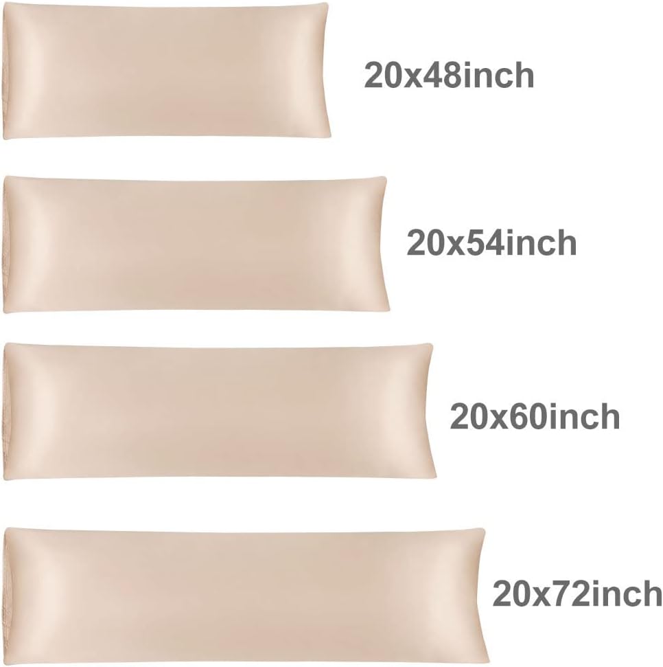 uxcell Body Pillow Cover, 20x54 Inch Khaki Silky Satin Body Pillowcases for Hair and Skin, Soft Cooling Smooth Pillow Case with Envelope…