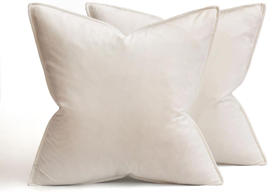 Miulee Cream White Velvet Throw Pillow Covers 20x20 Soft Decorative Solid Square Cushion Cases Pack of 2 Modern Luxury Home Decor for Couch…