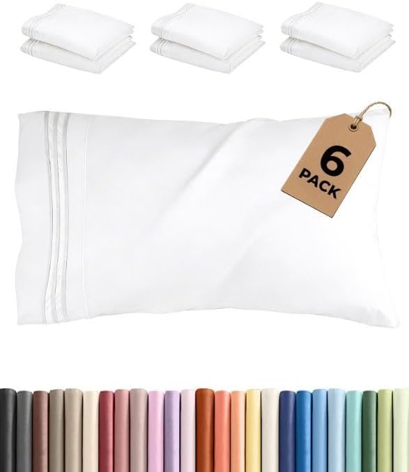Standard Pillow Cases Set of 6 - Ultra Soft Hotel Quality Pillowcase Covers - Comfy, Cozy & Wrinkle Free - Shrink, Stain and Fade…