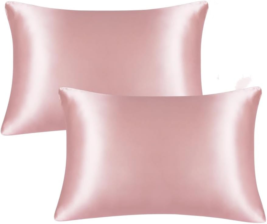 JUWENIN, Luxury Satin Pillowcase with Zipper (Silky Satin Pillow Case for Hair) Set of 2 (Standard, Blush Pink)