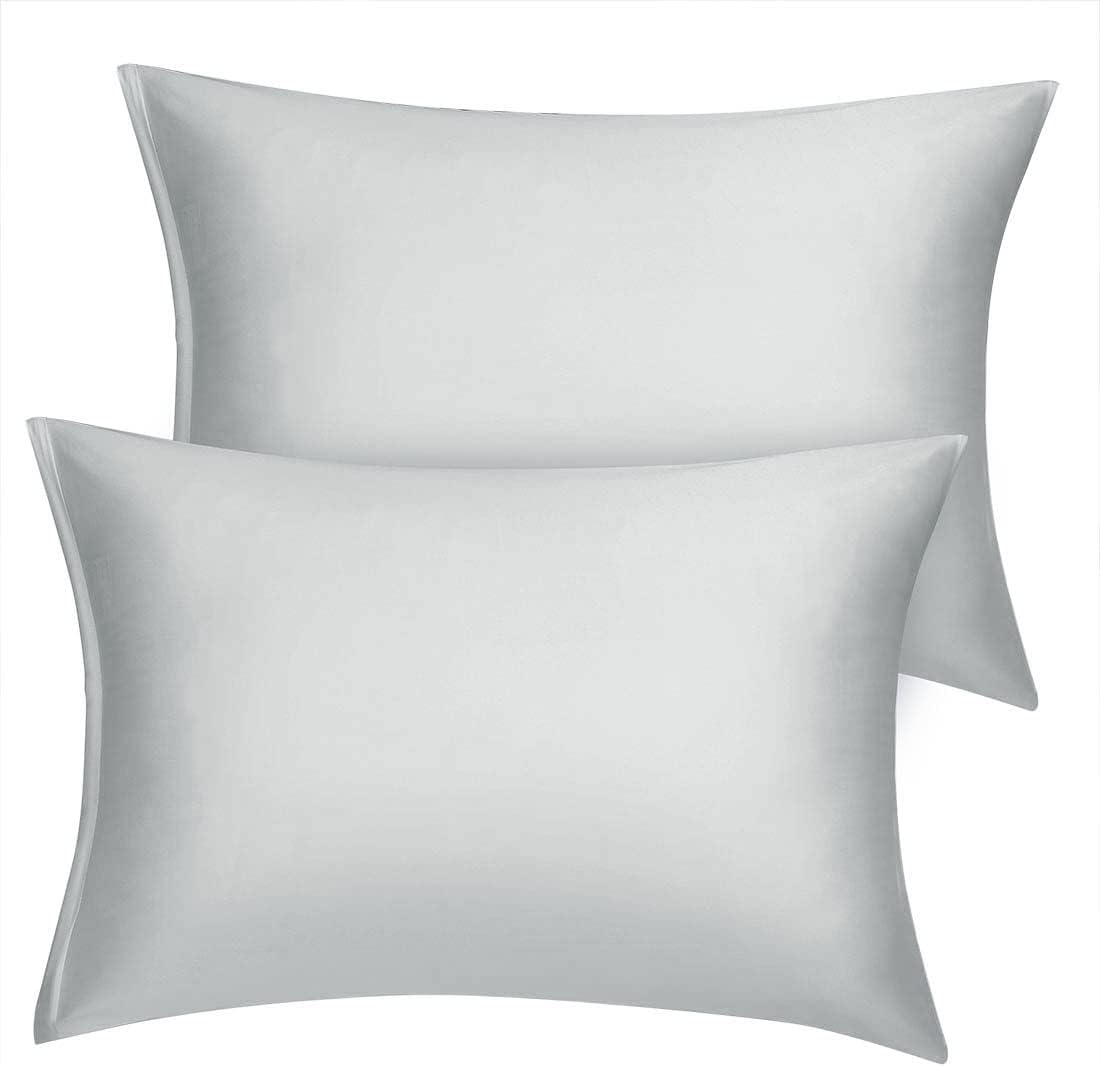uxcell Standard Satin Pillowcase with Zipper, Super Soft and Luxury, Silky Pillow Cases Covers Set of 2, 21"x27", Silver