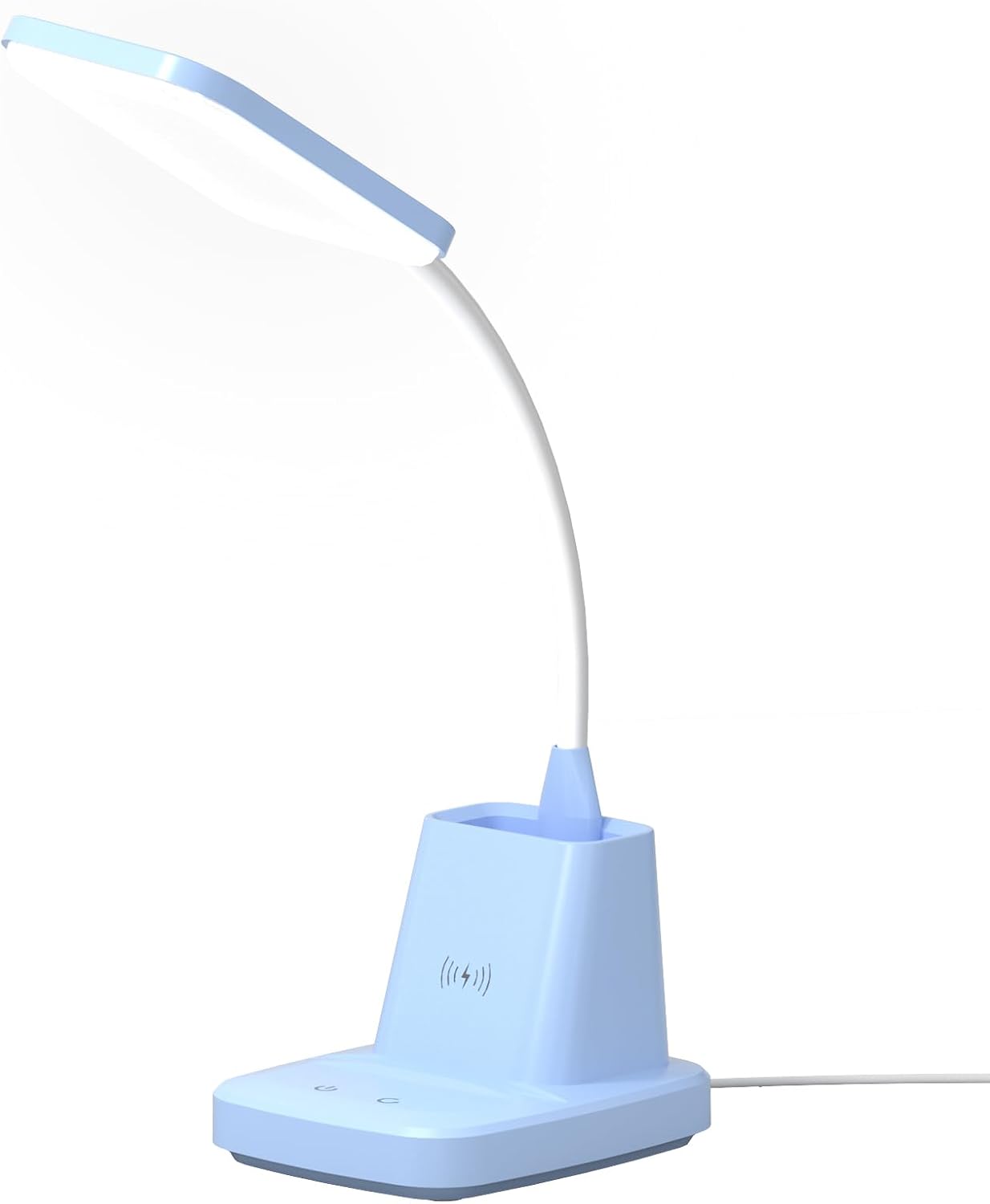 Small Desk Lamp, Blue Desk Lamp with Pen Holder, Wireless Charger LED Desk Lamps for Home Office, 800LM Flexible Arm 3 Modes Dimmable…