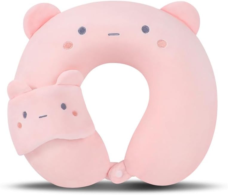 MissSoul Kids Neck Pillow for Travel with Sleep Eye Mask, Cute Travel Neck Pillow, Memory Foam Flight Sleeping Headrest Pillow for Boys & G…