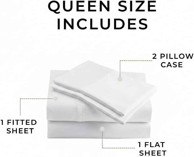 Perupima Peru Pima 415 Thread Count Percale Queen Sheet Set – 100% Pima Cotton, Cooling & Breathable for Warm Sleepers, 4 Piece (Flat, Fitt…