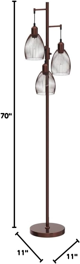 Dimmable Floor Lamp, 3 x 800LM LED Edison Bulbs Included, Farmhouse Industrial Floor Lamp Standing Lamp with Elegant Teardrop Cage Head…