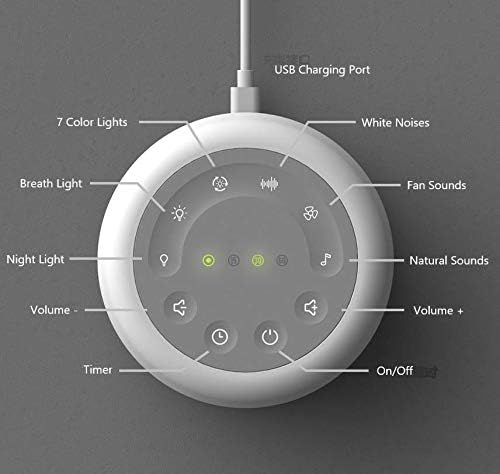 Sleep Sound Machine 24 Natural Soothing Sounds 7 Color Breathing Lights and Night Light with Timer Memory Feature Rechargeable Portable…