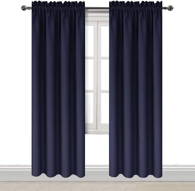 Dwcn Blackout Curtains Room Darkening Thermal Insulated Bedroom Curtains Window Curtain Panels, 52 x 84 inches Long, Set of 2 Navy Rod Pock…
