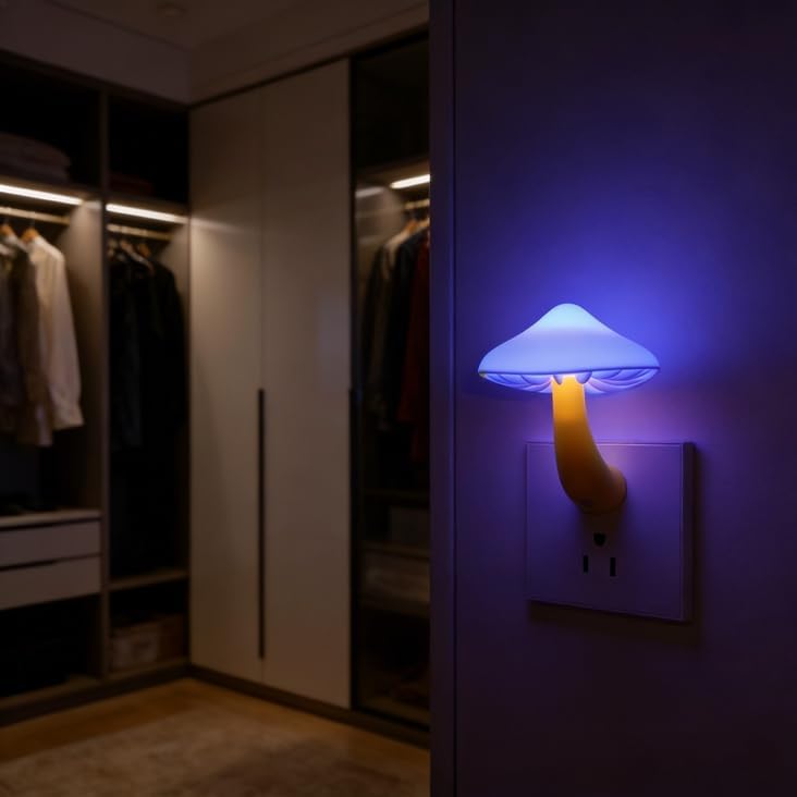 APAKI LED Mushroom Night Light Plug in Lamp, Blue Night Lights Plug into Wall, Dusk to Dawn Sensor NightLight for Adults Kids Room B…