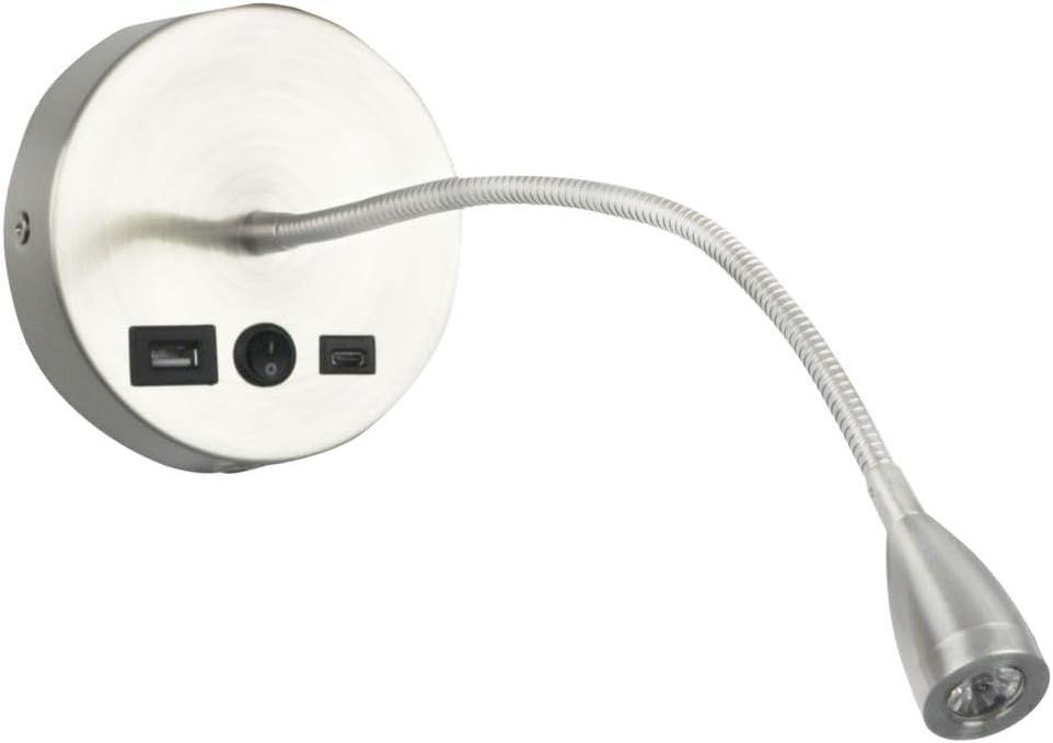 NewhouseLighting Newhouse Lighting 4.5 in. W x 15 in. H Selene Gooseneck Reading Light in Brushed Steel with USB-A and USB-C Charging Ports…