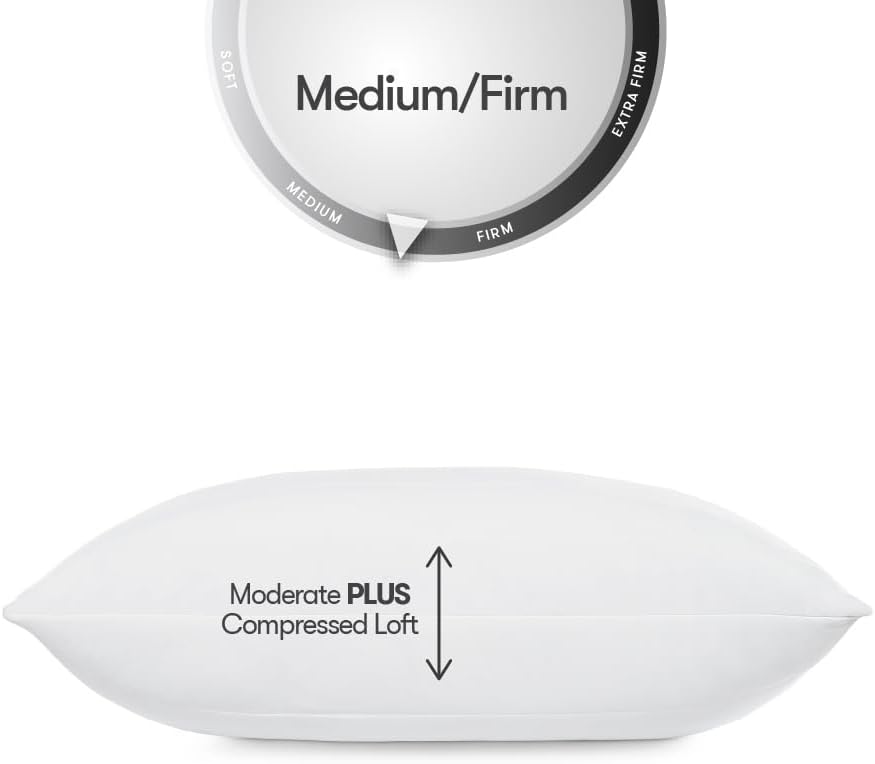 Serta Down Illusion Cooling Quilted Hypoallergenic Medium/Firm Bed Pillows for Side, Stomach or Back Sleepers (2 Pack), Standard/Queen, Whi…