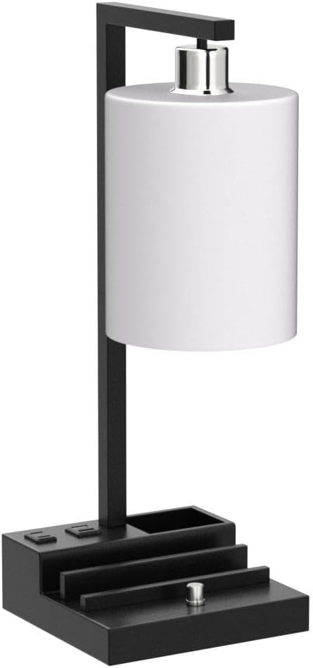 Bedroom Lamps for Nightstand, 3 Color Temperature Nightstand Lamp Bedside Lamps with Dual USB Ports and Outlet, Modern Table Lamp…