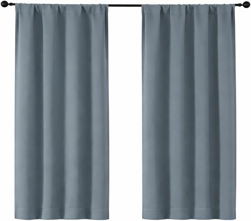 Simplebrand Ava Stone Blue Short Blackout Curtains for Bedroom 45 Inches Long 2 Panels Set, Solid Thermal Insulated, Energy Saving Window T…