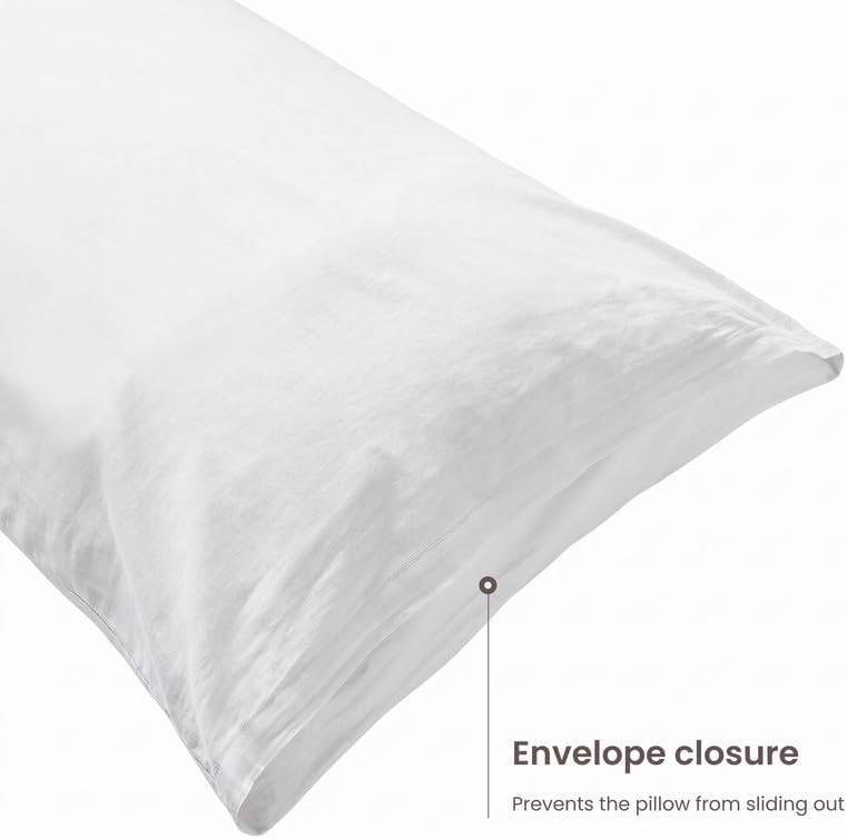 Bioweaves 100% Organic Washed Cotton Percale Weave Body Pillow Cover GOTS Certified Body Pillow Pillowcase – 21” x 54”, White Cotton White