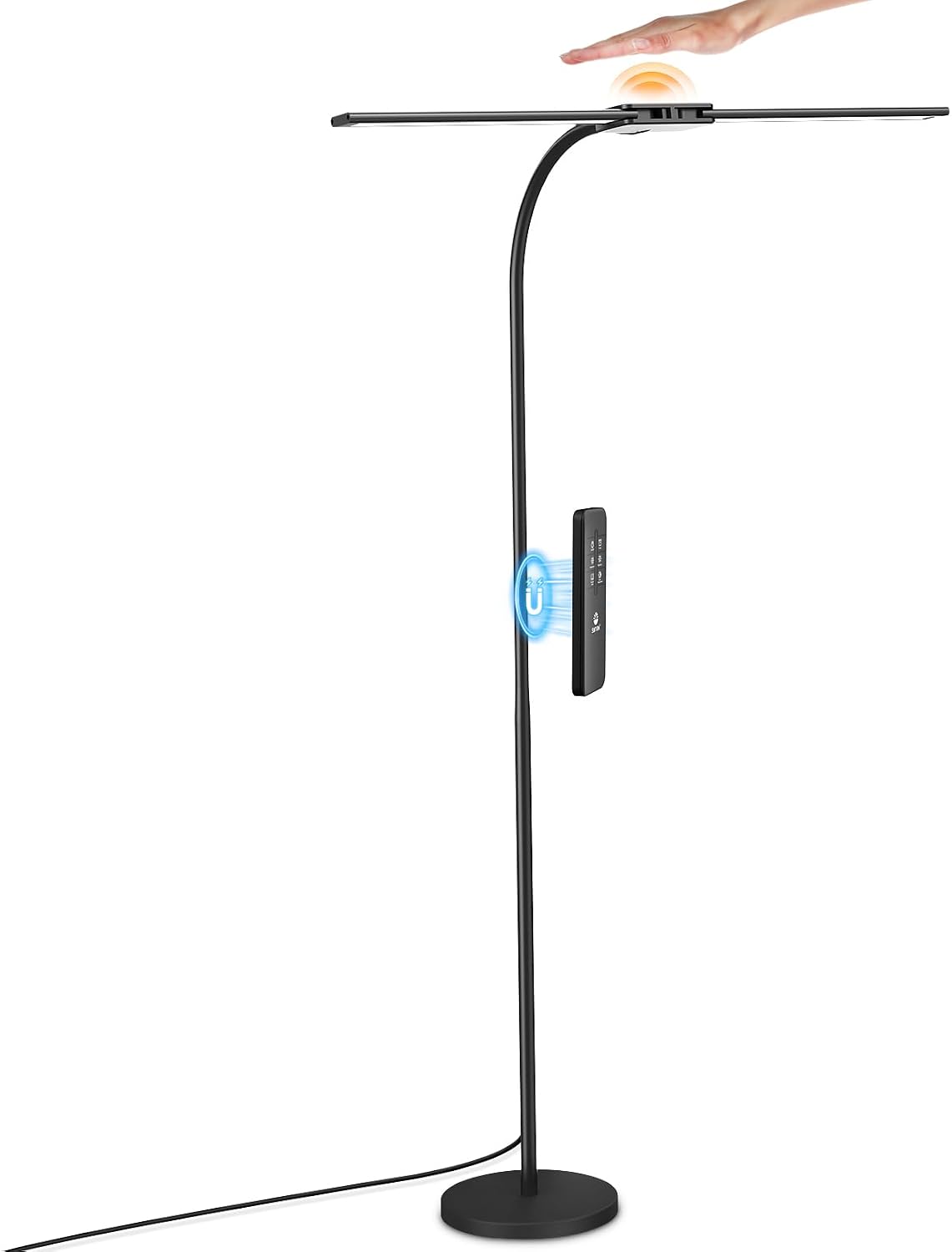 Syrinx LED Floor Lamp, 18W 2000LM Bright Reading Floor Lamp for Office, Gesture & Remote Control, Dual Head Goose-Neck Standing Lamp…