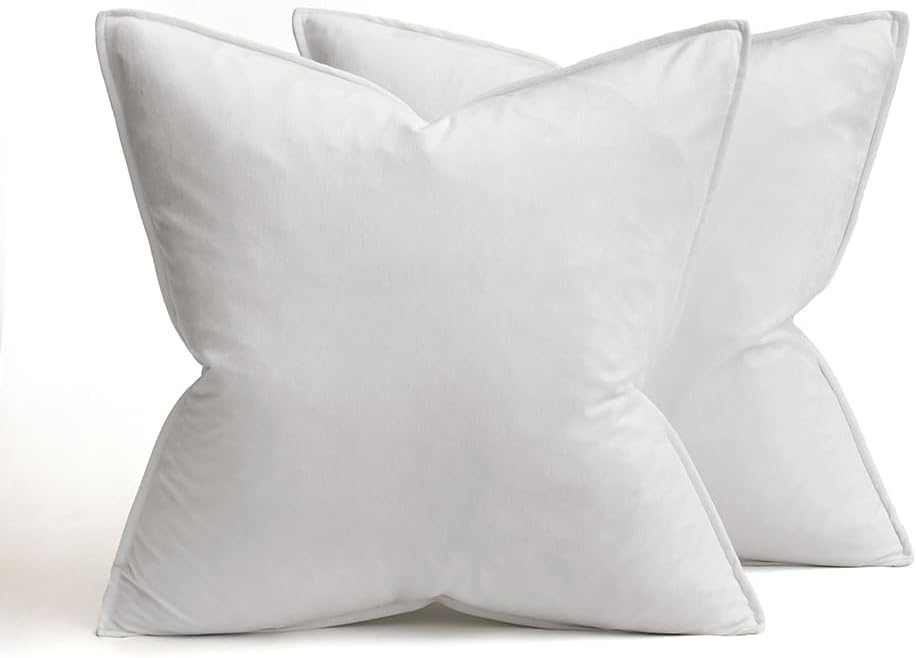 Miulee Pure White Velvet Throw Pillow Covers 24x24 Soft Decorative Solid Square Euro Sham Cushion Cases Pack of 2 Modern Luxury Home Decor…