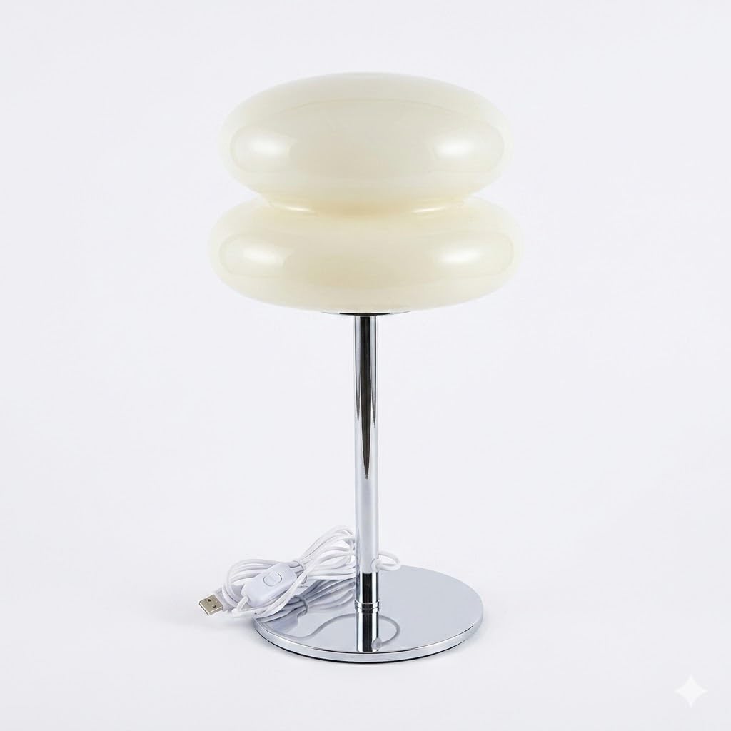 xiaojuande- Double Ball Table Lamp Modern Mushroom Desk Lamp Mid-Century Cloud LED Ambient Lighting Chrome Metal Base Light