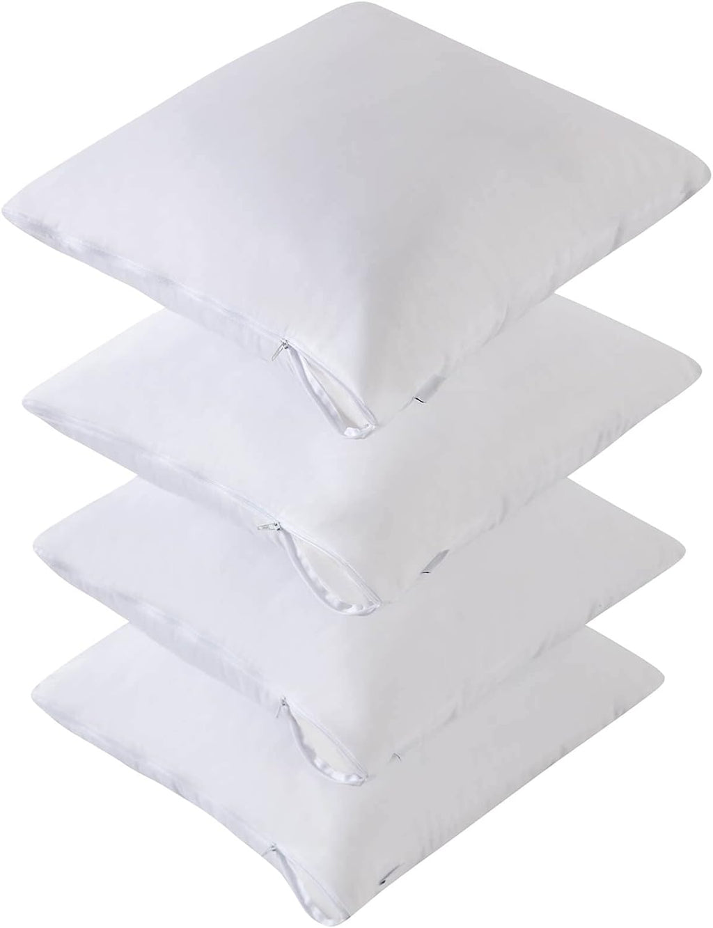 Kingnex Covers Only 4 Pack Waterproof Down Feather Proof Euro Pillow Protectors with Zipper 26x26 European Square Throw Pillow Covers 4 Pac…