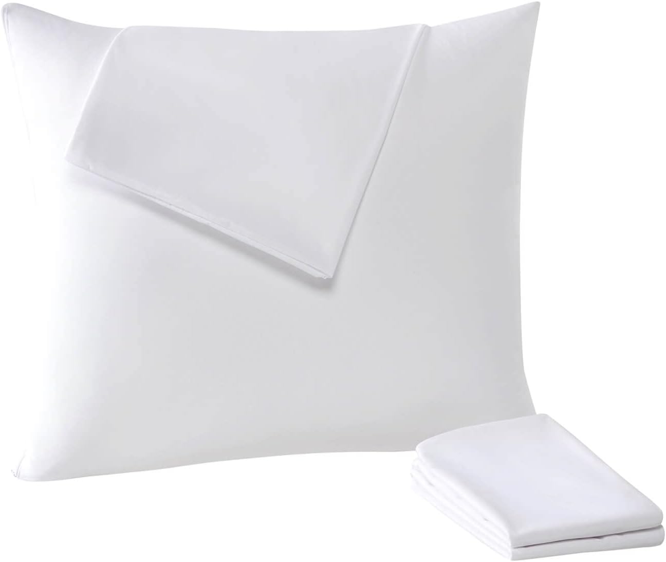 Kingnex 4 Pack Waterproof Down Feather Proof Pillow Protectors with Zipper King Size Set of 4 Poke Proof Bed Pillow Covers 4 Pack White