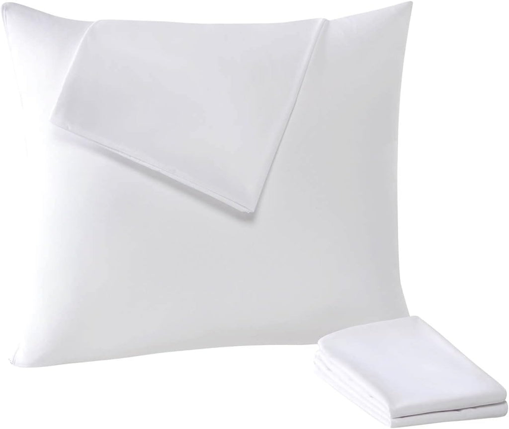 Kingnex 4 Pack Waterproof Down Feather Proof Pillow Protectors with Zipper Standard Size Set of 4 Poke Proof Bed Pillow Covers 4 Pack White