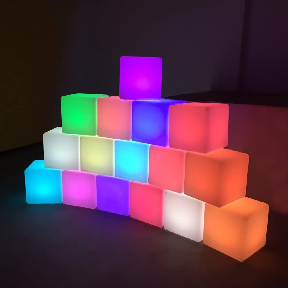 Mr.Go 10-inch Rechargeable LED Cube Light w/Remote, 16 RGB Colors & Dimmable LED Cube Lamp Night Light Mood Lamp, Ambient Decorative L…