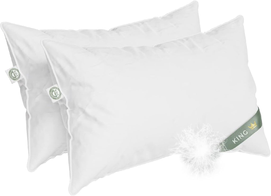 East Coast Bedding European Pure Down Pillow, 800 Fill Power, 400 Thread Count Cotton Sateen Shell, King Medium