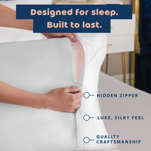 BLISSFORD Luxury Satin Pillowcase for Hair – Queen Satin Pillowcase with Zipper, White (1 per Pack)