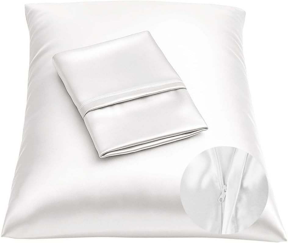 Blissford Satin Pillowcase with Zipper for Hair and fabric comfort, Feels Soft and Cool Like a Silk Pillowcase, White Satin Pillow Cases…