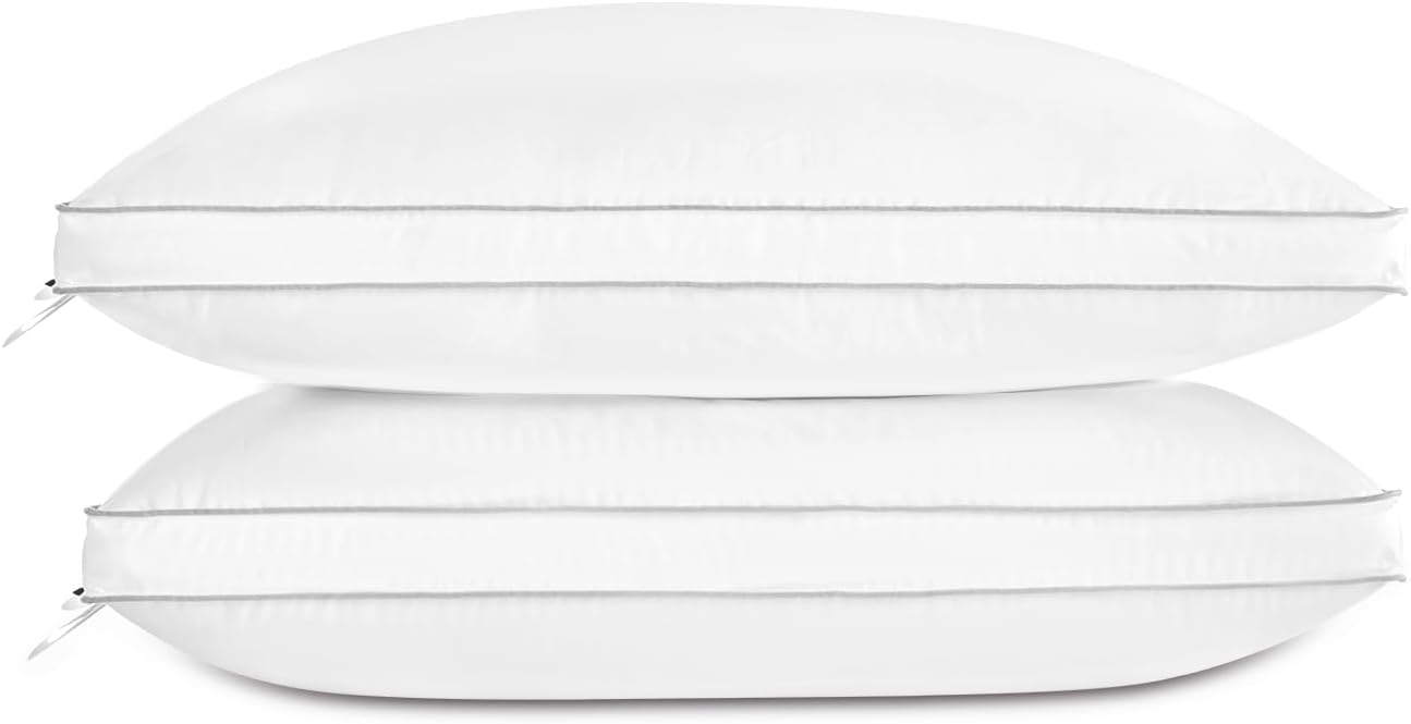 Globon Luxury Feather Down Pillow Standard Queen Size for Sleeping, Hotel Collection Fluffy Pillow, Medium Gusseted Bed Pillows, 18"X26", P…