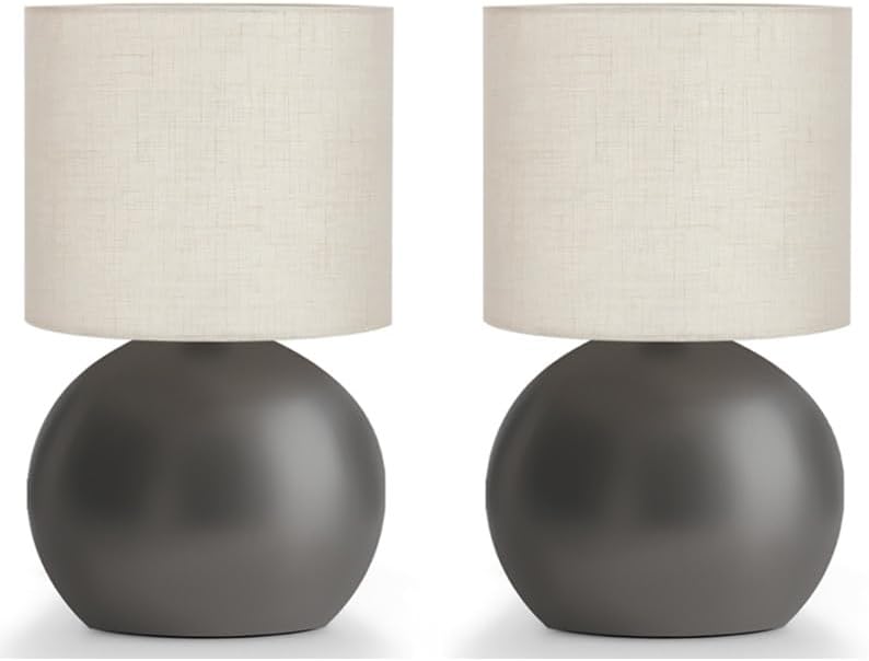 Modern Small Table Lamp Set of 2, Minimalist Nightstand Bedside Lamps with One-Button Inline Switch, 10.4 Inch Desk Light for Bedroom…