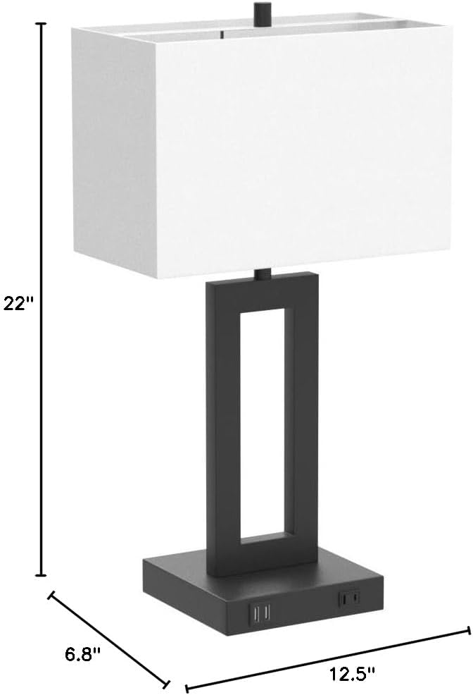 Tobusa Set of 2 Modern Touch Control Table Lamps with 2 USB Ports, 22’’ Large Bedside Nightstand Lamps 3-Way Dimmable Desk Lamp With White…
